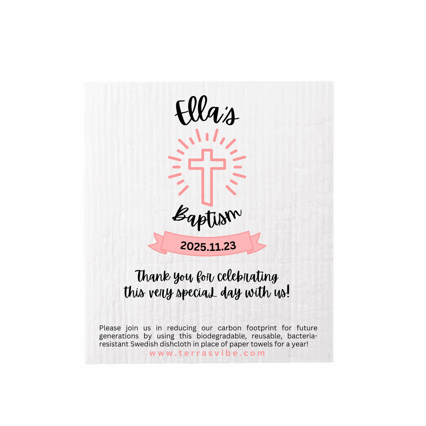 Pink Baptism Dishcloth Favor | Terra's Vib
