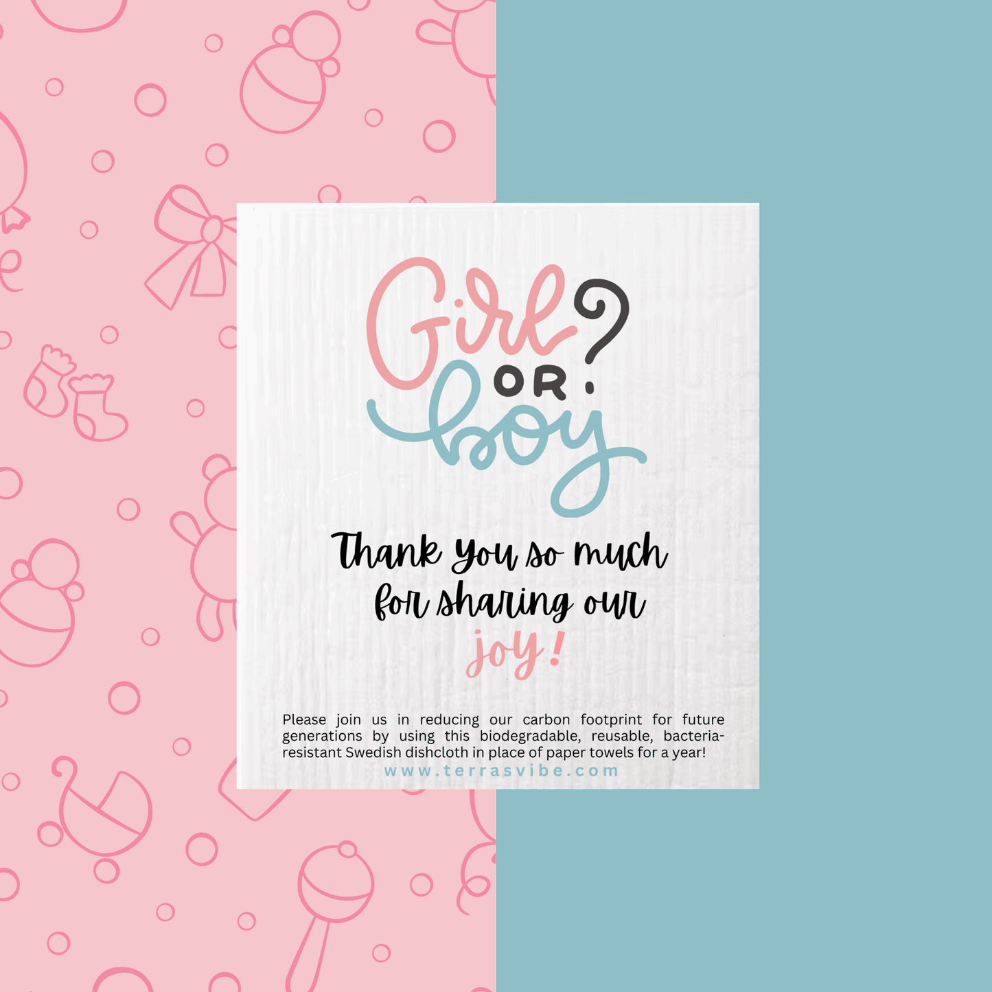 Gender Reveal Dishcloth Favor | Swedish Dishcloth Favor | Terra's Vibe