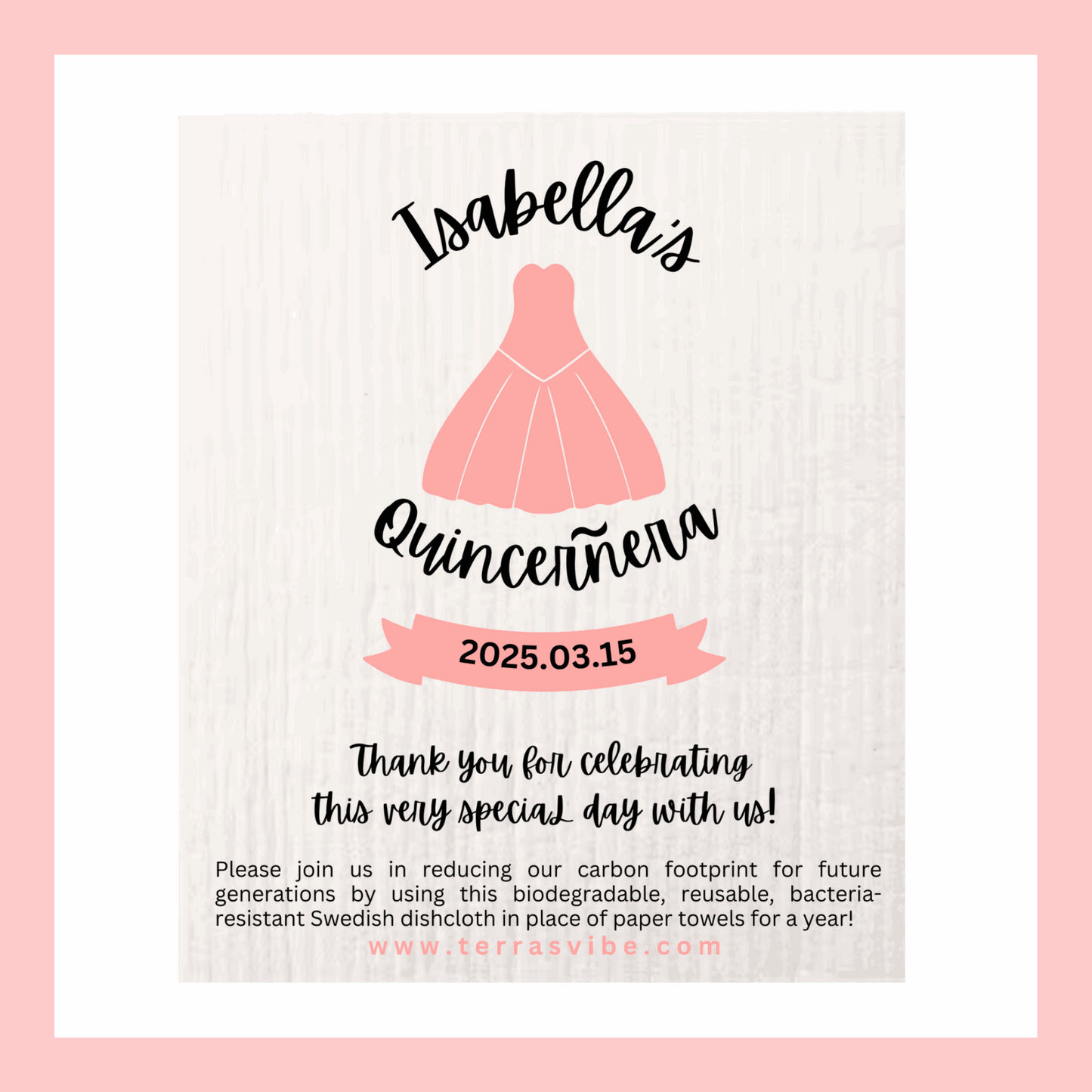 QUINCEANERA FAVOUR ~ PERSONALIZED ~ Swedish Dishcloth