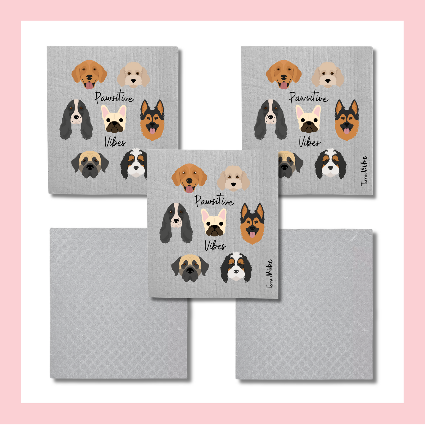 STAY PAWSITIVE! ~ Swedish Dishcloth Set of 5