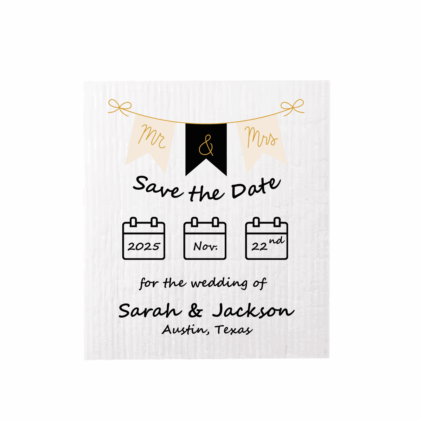 SAVE-THE-DATE ANNOUNCEMENT ~ Swedish Dishcloth [Banner style B - pink, black, gold or peach]