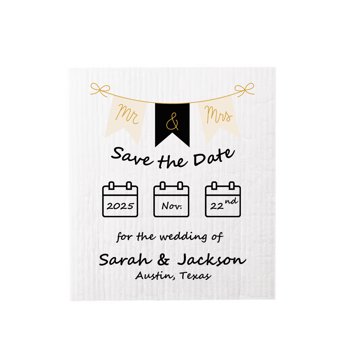 SAVE-THE-DATE ANNOUNCEMENT ~ Swedish Dishcloth [Banner style B - pink, black, gold or peach]