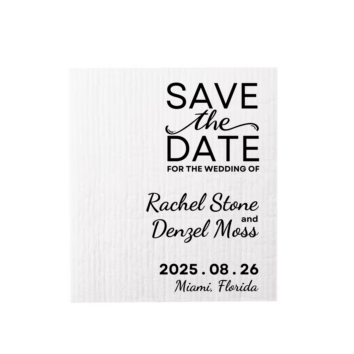 SAVE-THE-DATE ANNOUNCEMENT ~ Swedish Dishcloth [Right Justified style C -pink, black, gold or peach]