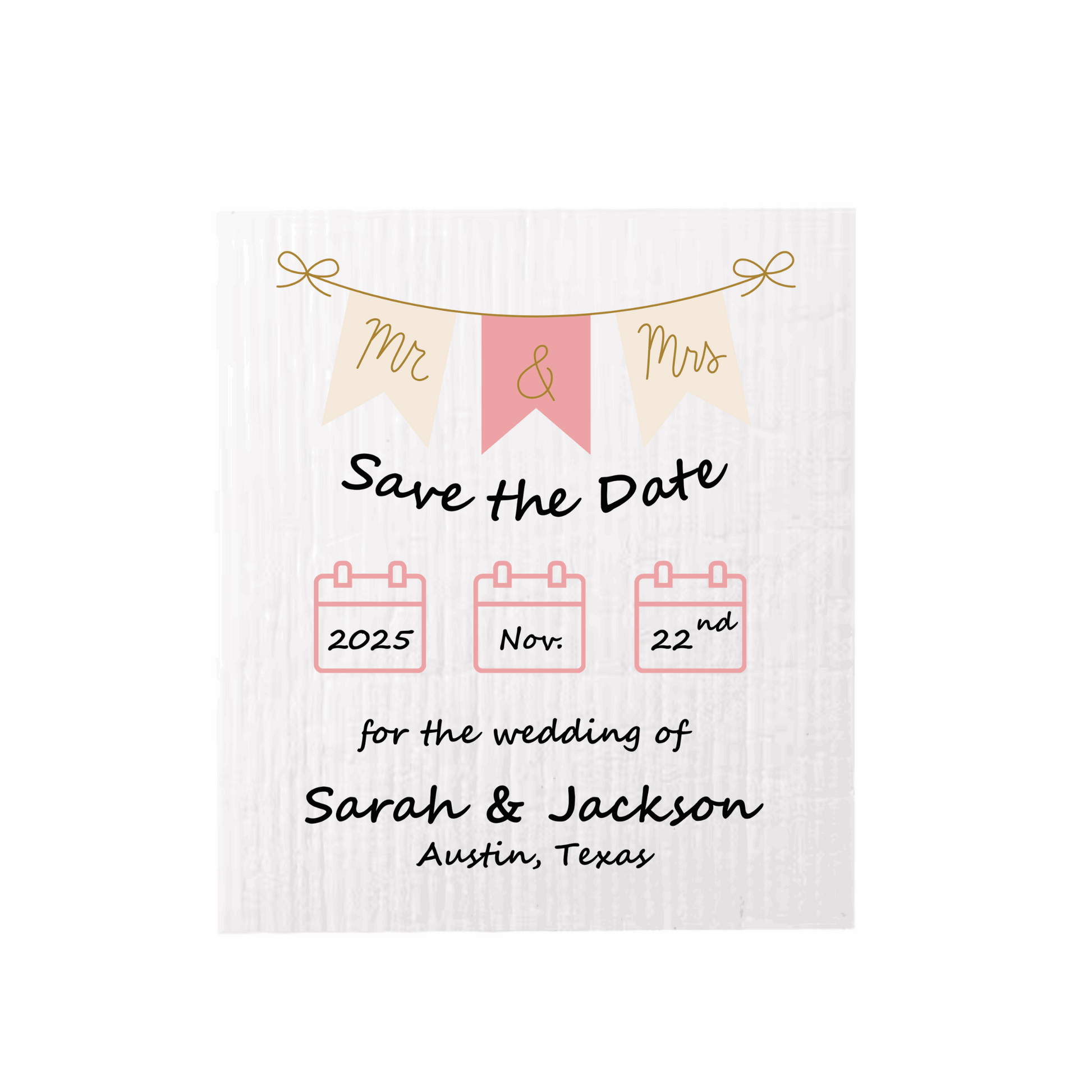 SAVE-THE-DATE ANNOUNCEMENT ~ Swedish Dishcloth [Banner style B - pink, black, gold or peach]