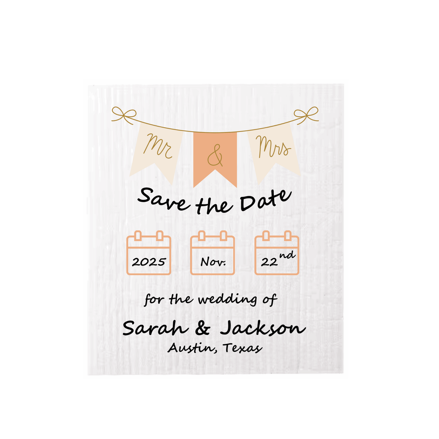 SAVE-THE-DATE ANNOUNCEMENT ~ Swedish Dishcloth [Banner style B - pink, black, gold or peach]