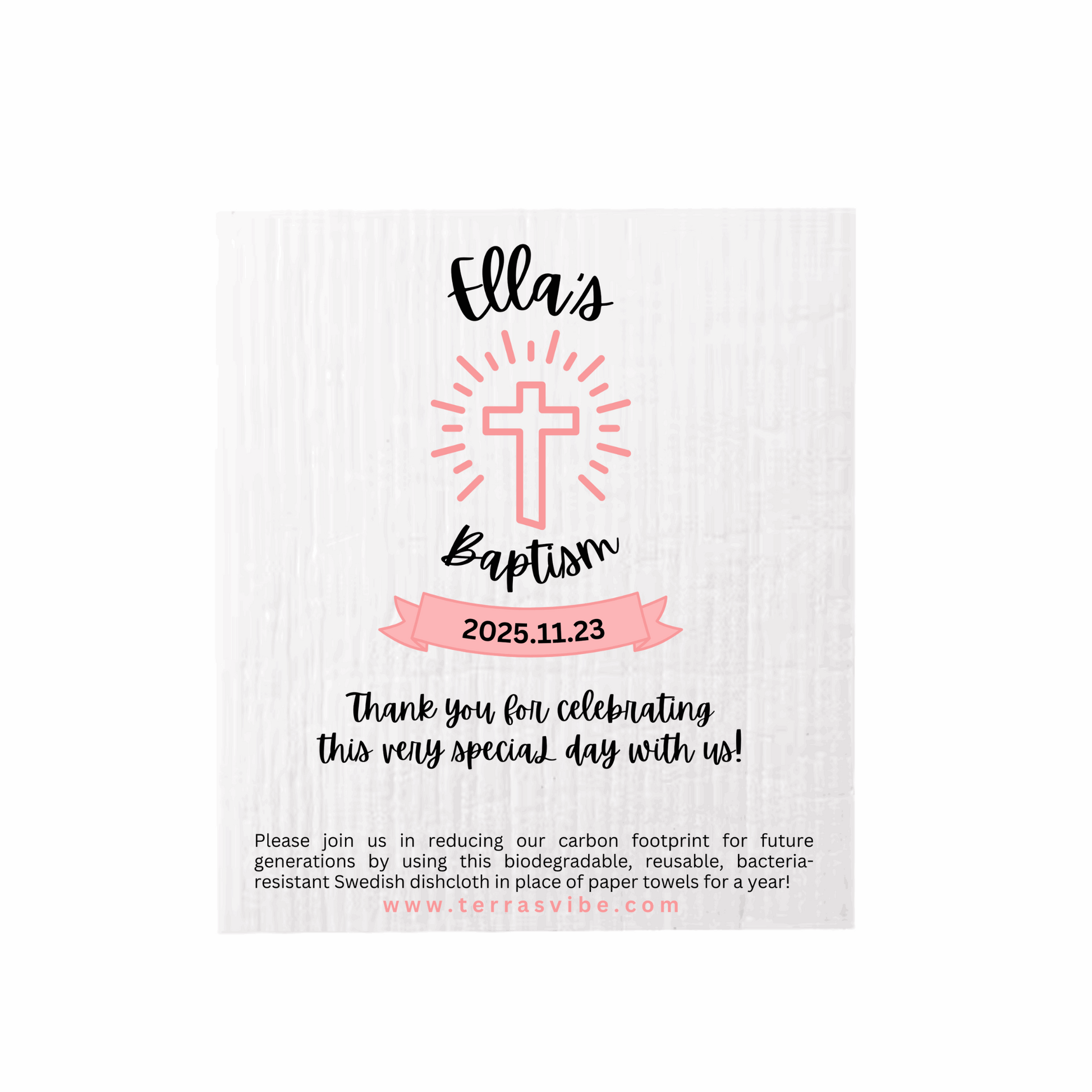 Pink Baptism Dishcloth Favor | Terra's Vib
