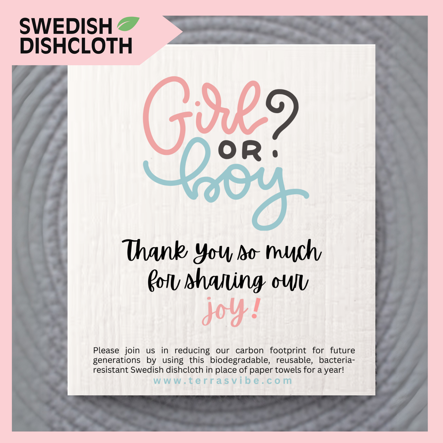 GENDER REVEAL PARTY FAVOR ~ Swedish Dishcloth