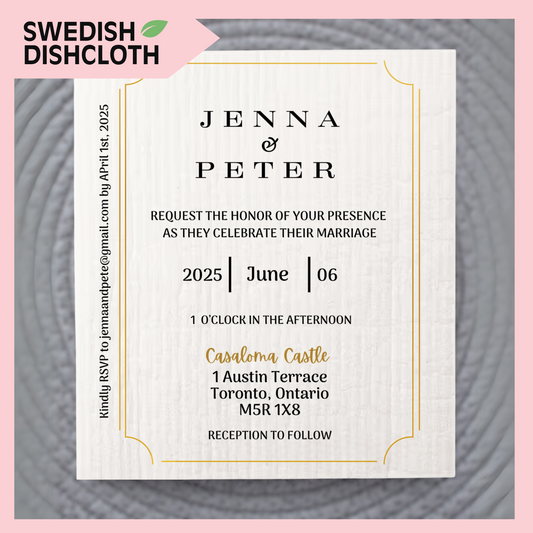 WEDDING INVITATION ~ Swedish Dishcloth [Style BORDER - pink, black, gold or peach]