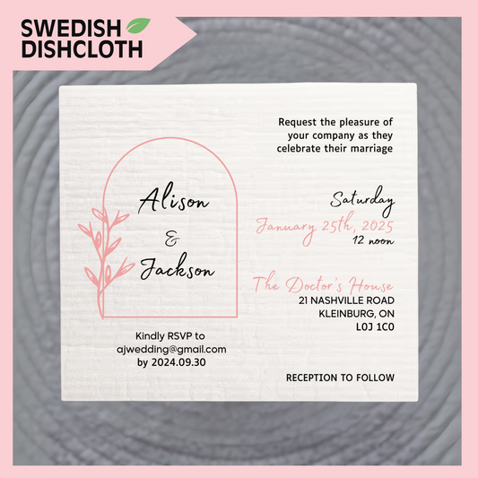 WEDDING INVITATION ~ Swedish Dishcloth [Style LANDSCAPE- pink, black, gold or peach]