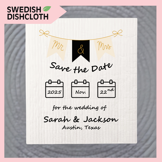 SAVE-THE-DATE ANNOUNCEMENT ~ Swedish Dishcloth [Banner style B - pink, black, gold or peach]