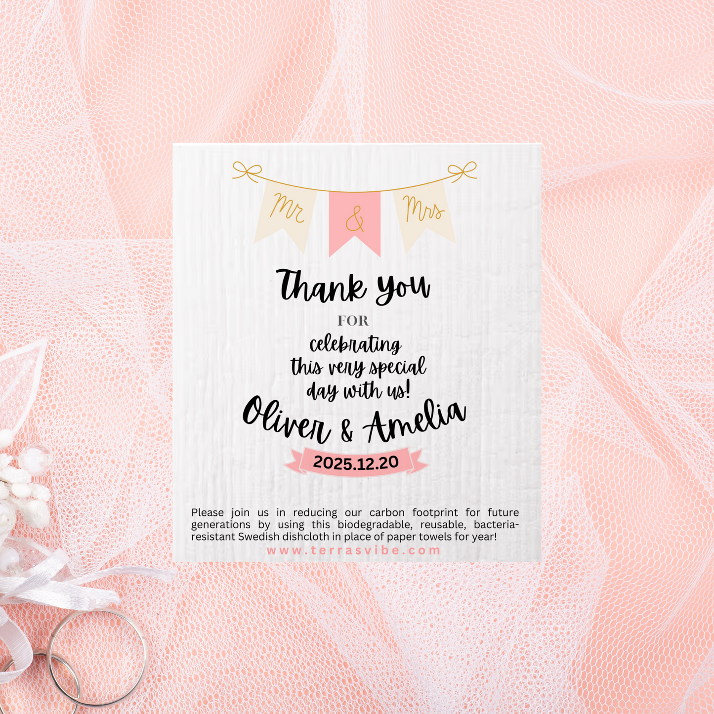 WEDDING FAVOR ~ PERSONALIZED ~ Swedish Dishcloth [pink, black or gold]