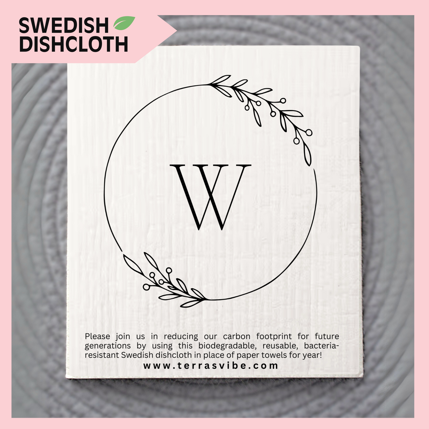 WEDDING FAVOR ~ PERSONALIZED ~ SINGLE MONOGRAM ~ Swedish Dishcloth [pink, black or gold]