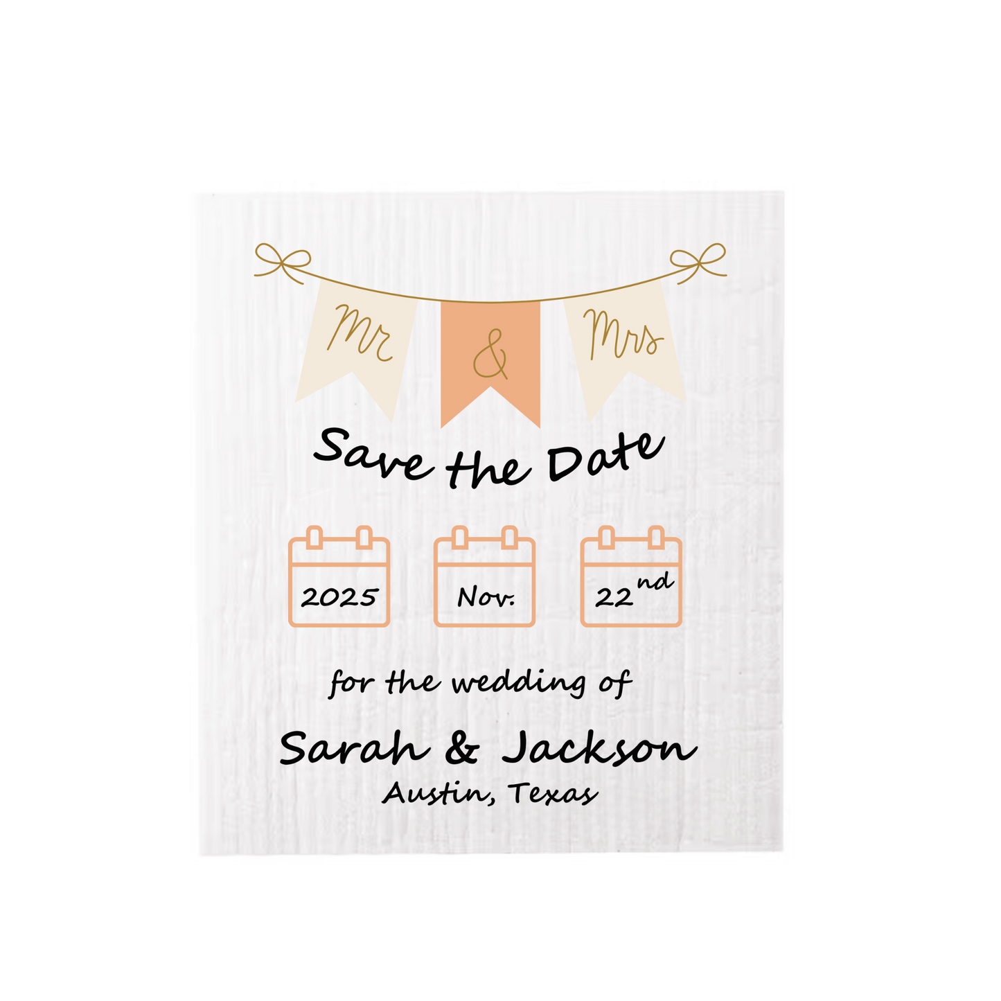 SAVE-THE-DATE ANNOUNCEMENT ~ Swedish Dishcloth [Banner style B - pink, black, gold or peach]