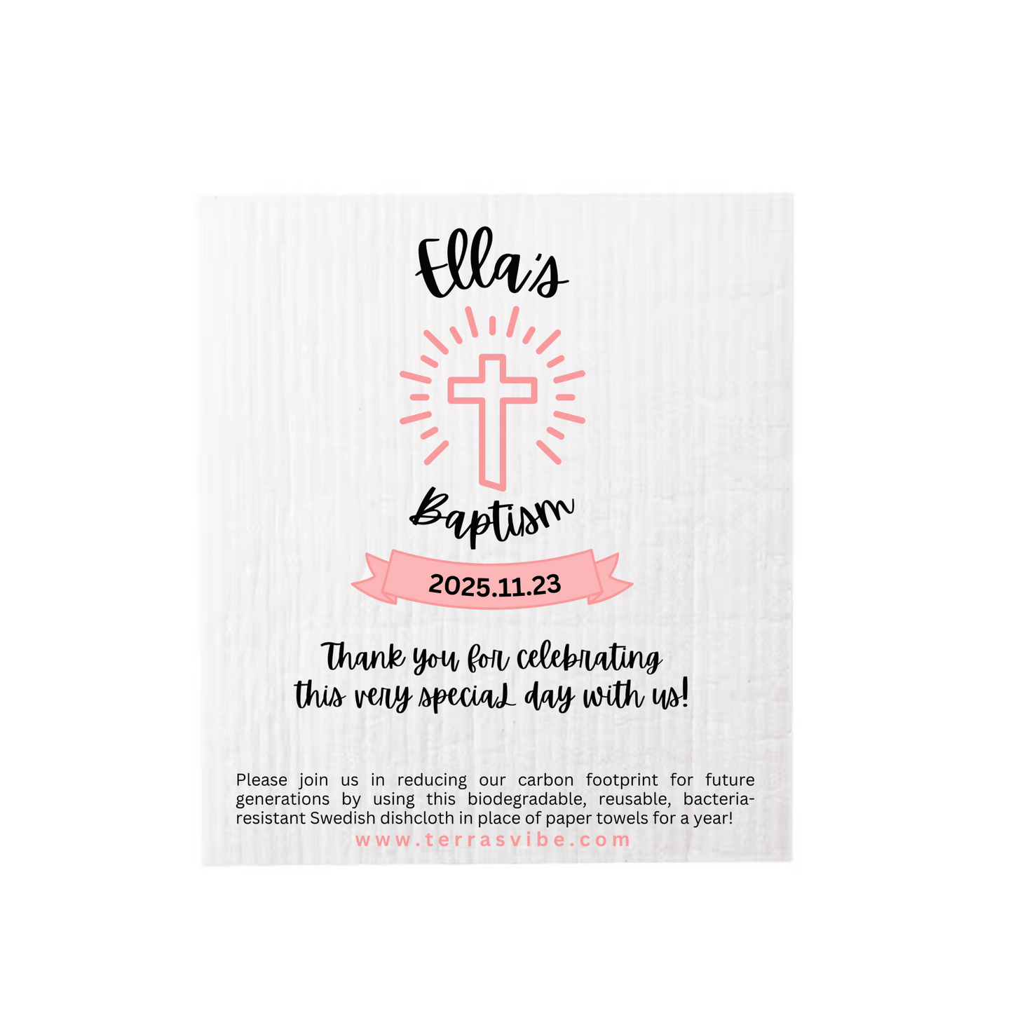 Pink Baptism Dishcloth Favor | Terra's Vib