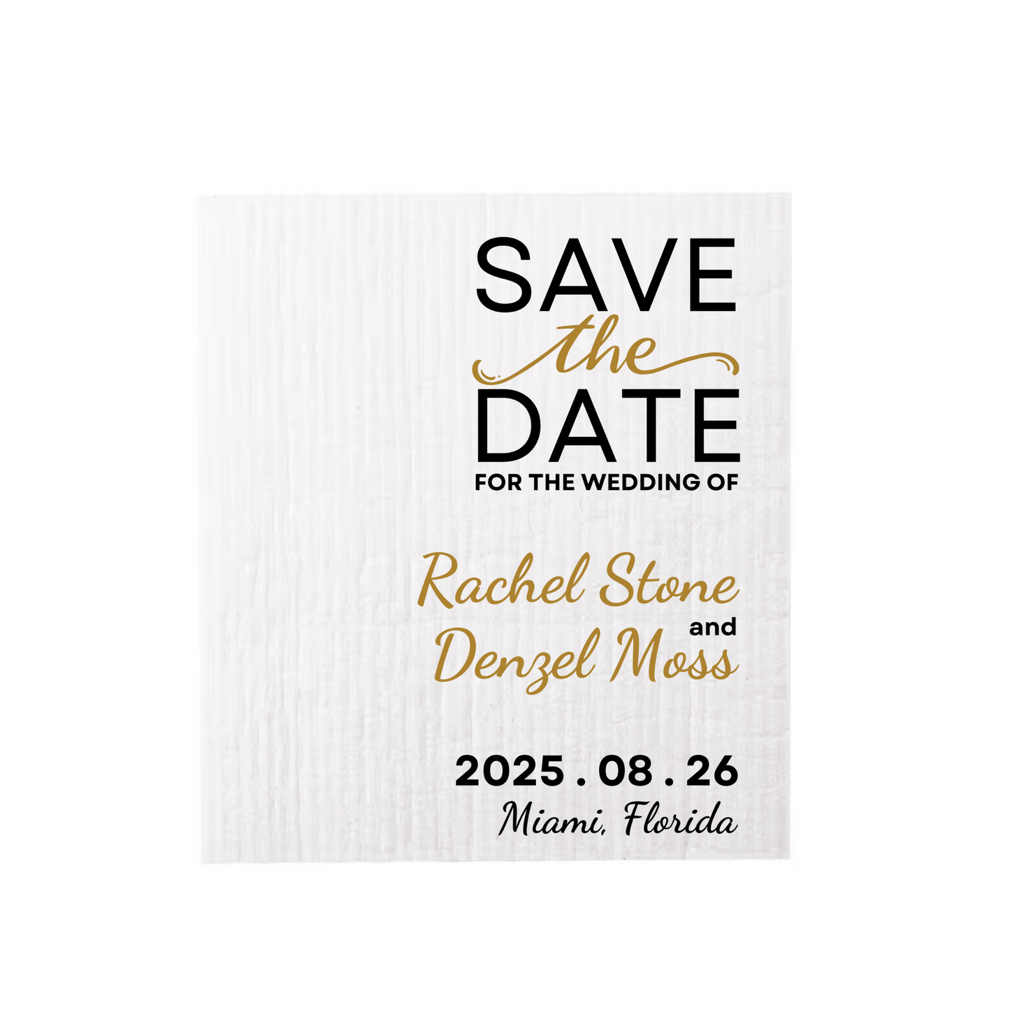 SAVE-THE-DATE ANNOUNCEMENT ~ Swedish Dishcloth [Right Justified style C -pink, black, gold or peach]