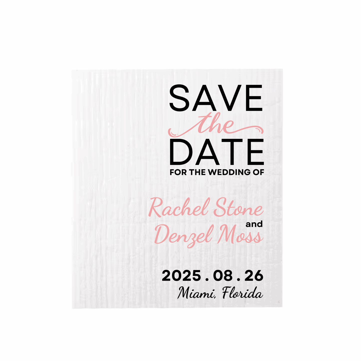 SAVE-THE-DATE ANNOUNCEMENT ~ Swedish Dishcloth [Right Justified style C -pink, black, gold or peach]
