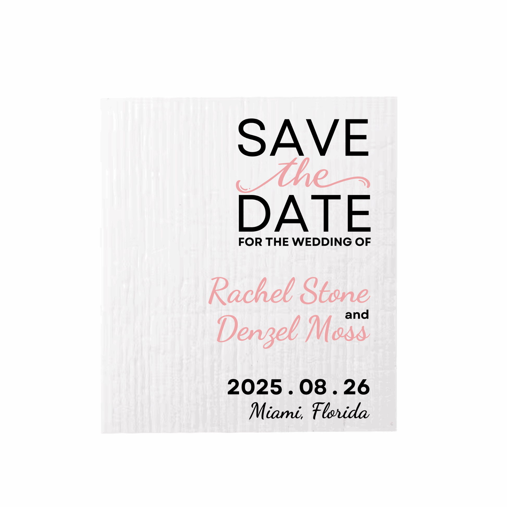 SAVE-THE-DATE ANNOUNCEMENT ~ Swedish Dishcloth [Right Justified style C -pink, black, gold or peach]