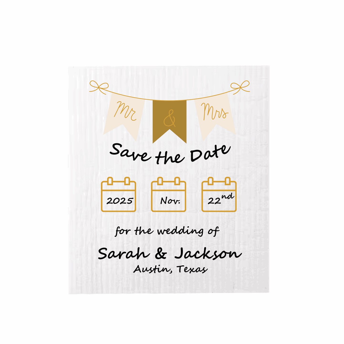 SAVE-THE-DATE ANNOUNCEMENT ~ Swedish Dishcloth [Banner style B - pink, black, gold or peach]