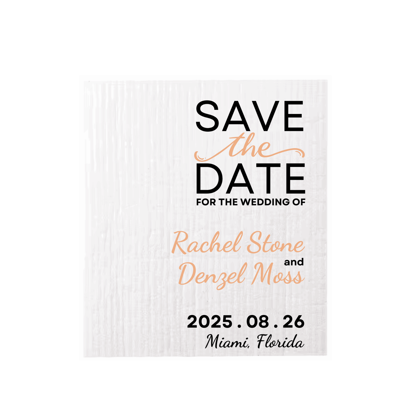 SAVE-THE-DATE ANNOUNCEMENT ~ Swedish Dishcloth [Right Justified style C -pink, black, gold or peach]