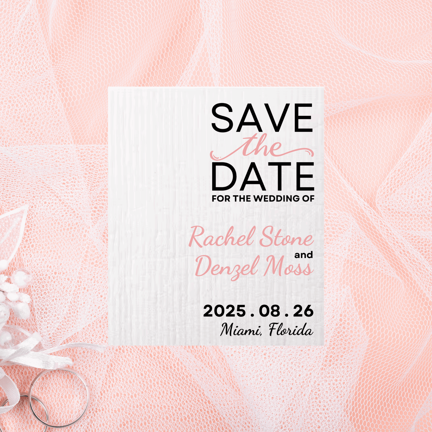 SAVE-THE-DATE ANNOUNCEMENT ~ Swedish Dishcloth [Right Justified style C -pink, black, gold or peach]