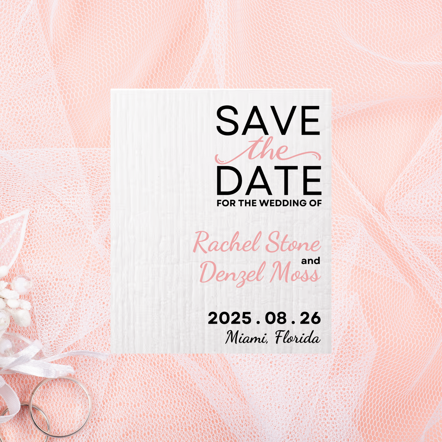 SAVE-THE-DATE ANNOUNCEMENT ~ Swedish Dishcloth [Right Justified style C -pink, black, gold or peach]