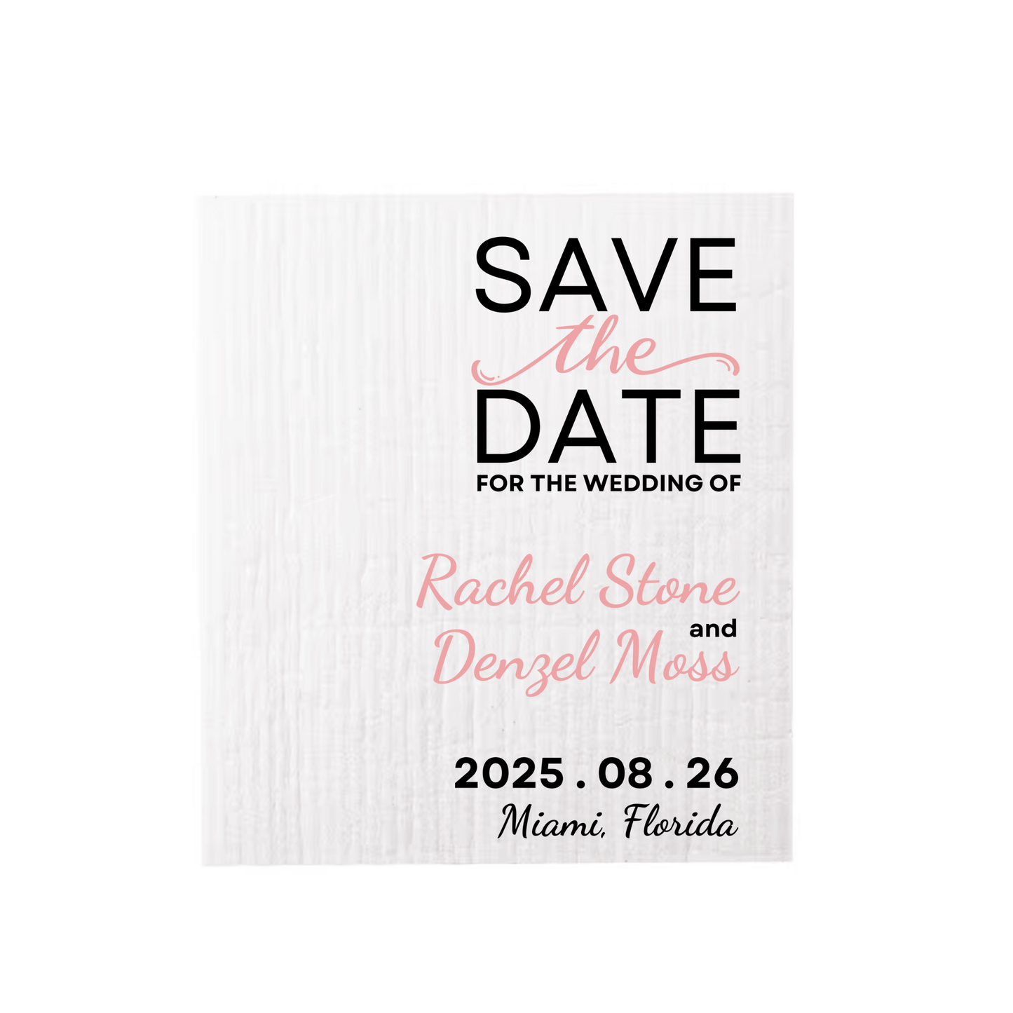 SAVE-THE-DATE ANNOUNCEMENT ~ Swedish Dishcloth [Right Justified style C -pink, black, gold or peach]