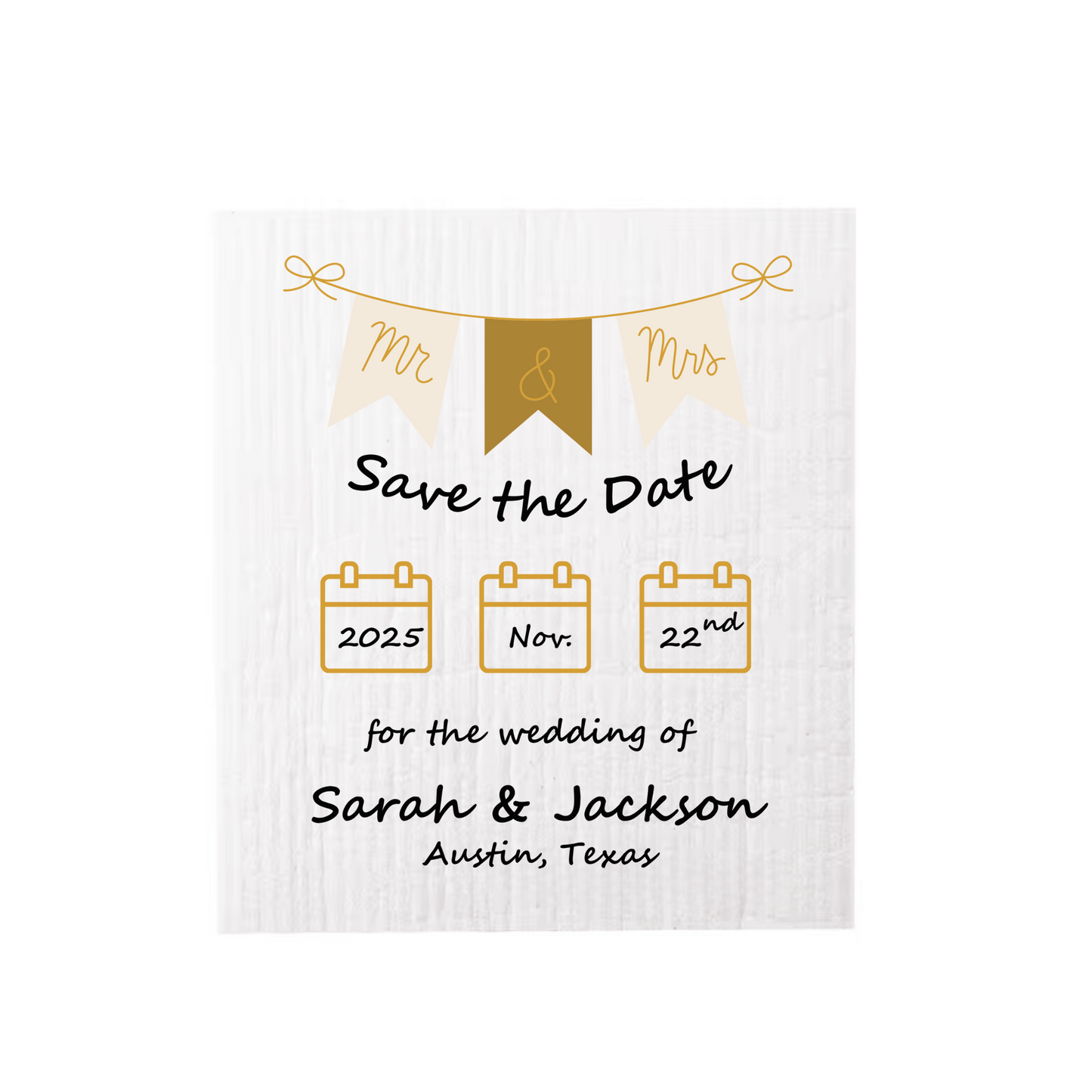 SAVE-THE-DATE ANNOUNCEMENT ~ Swedish Dishcloth [Banner style B - pink, black, gold or peach]