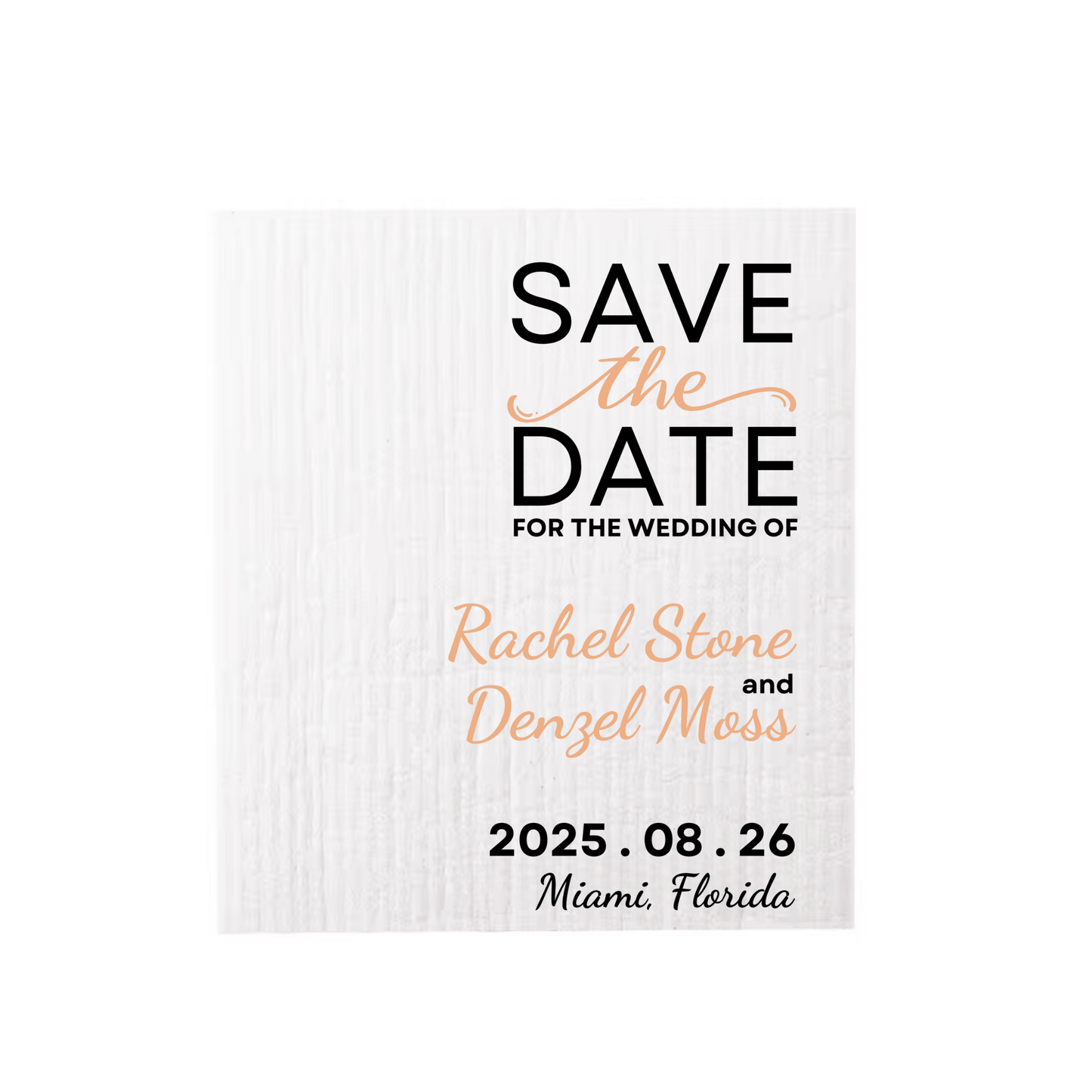 SAVE-THE-DATE ANNOUNCEMENT ~ Swedish Dishcloth [Right Justified style C -pink, black, gold or peach]