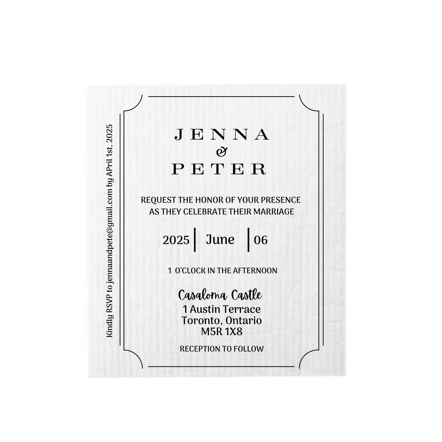 WEDDING INVITATION ~ Swedish Dishcloth [Style BORDER - pink, black, gold or peach]