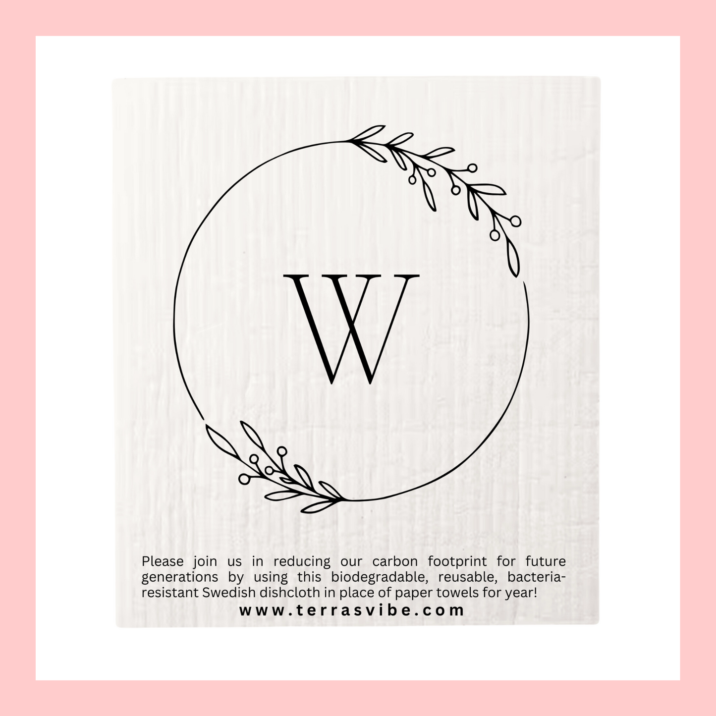 WEDDING FAVOR ~ PERSONALIZED ~ SINGLE MONOGRAM ~ Swedish Dishcloth [pink, black or gold]
