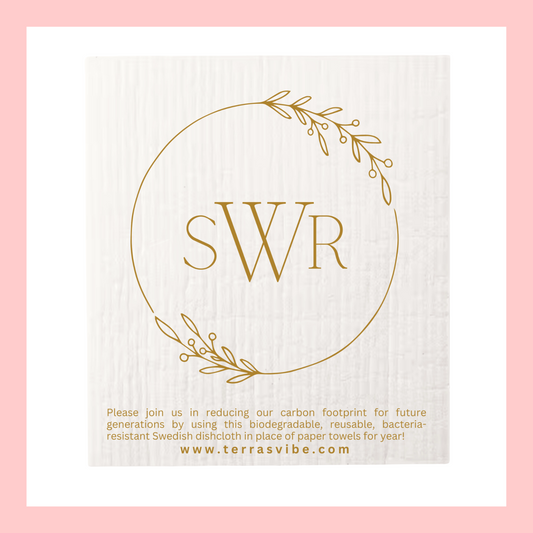 WEDDING FAVOR ~ PERSONALIZED ~ TRIPPLE MONOGRAM ~ Swedish Dishcloth [pink, black or gold]