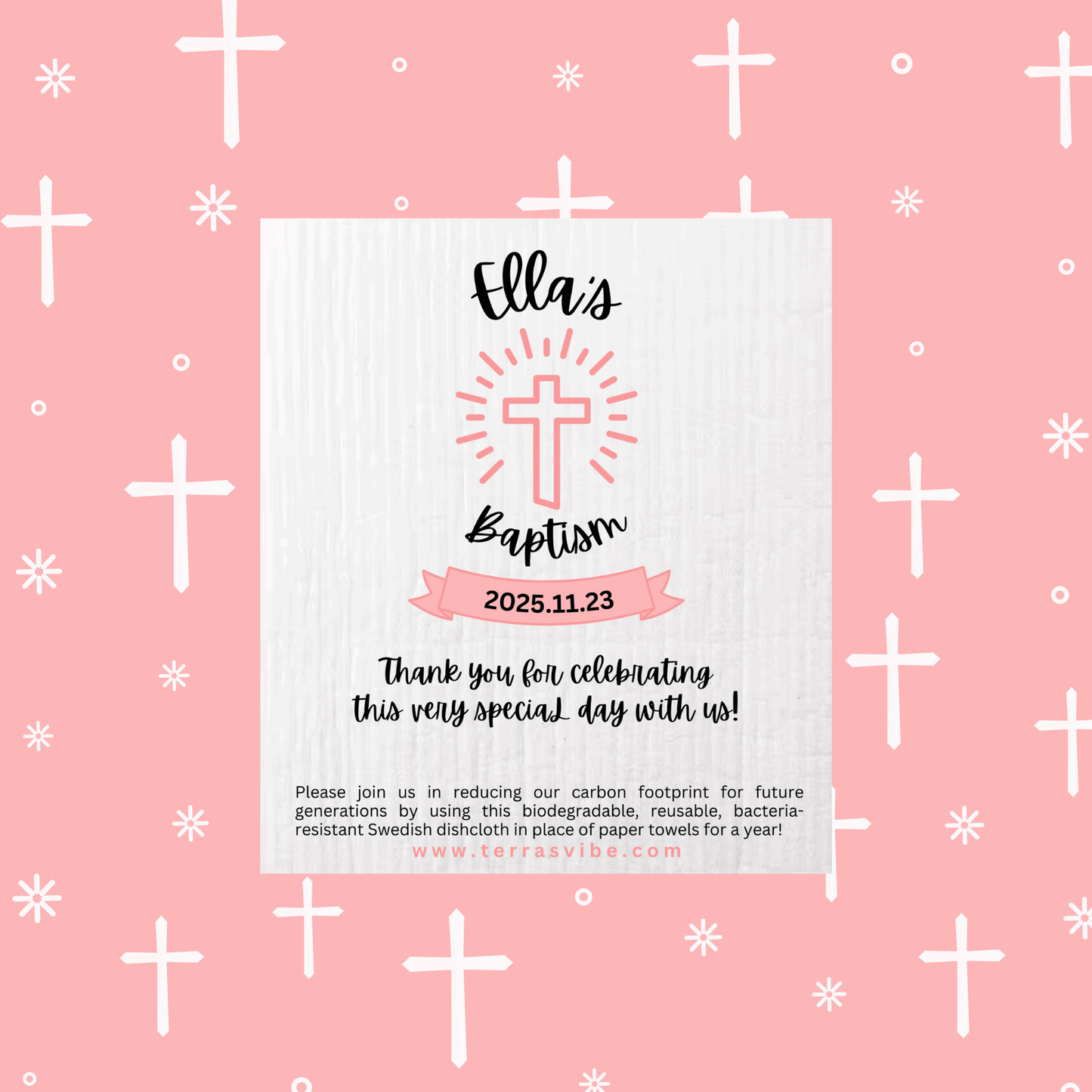 Pink Baptism Dishcloth Favor | Terra's Vib