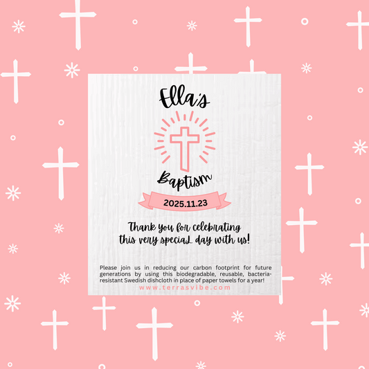 Pink Baptism Dishcloth Favor | Terra's Vib