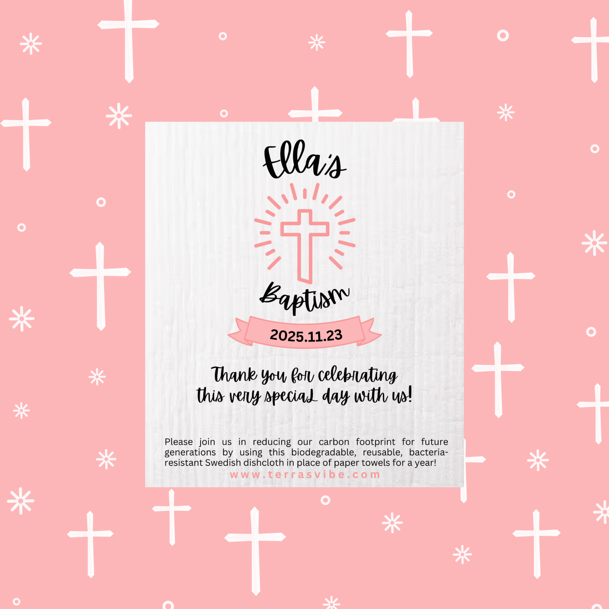 Pink Baptism Dishcloth Favor | Terra's Vib