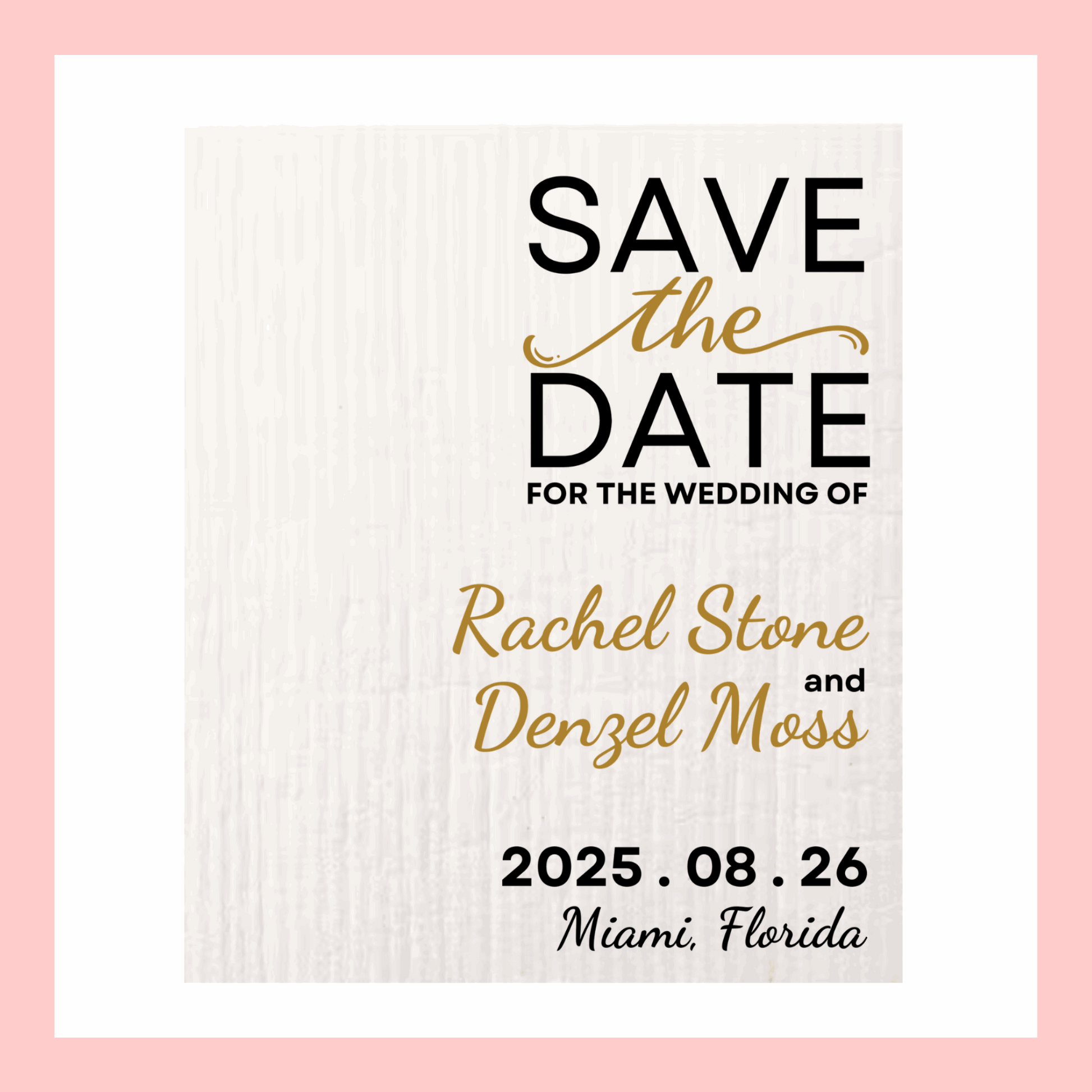 SAVE-THE-DATE ANNOUNCEMENT ~ Swedish Dishcloth [Right Justified style C -pink, black, gold or peach]