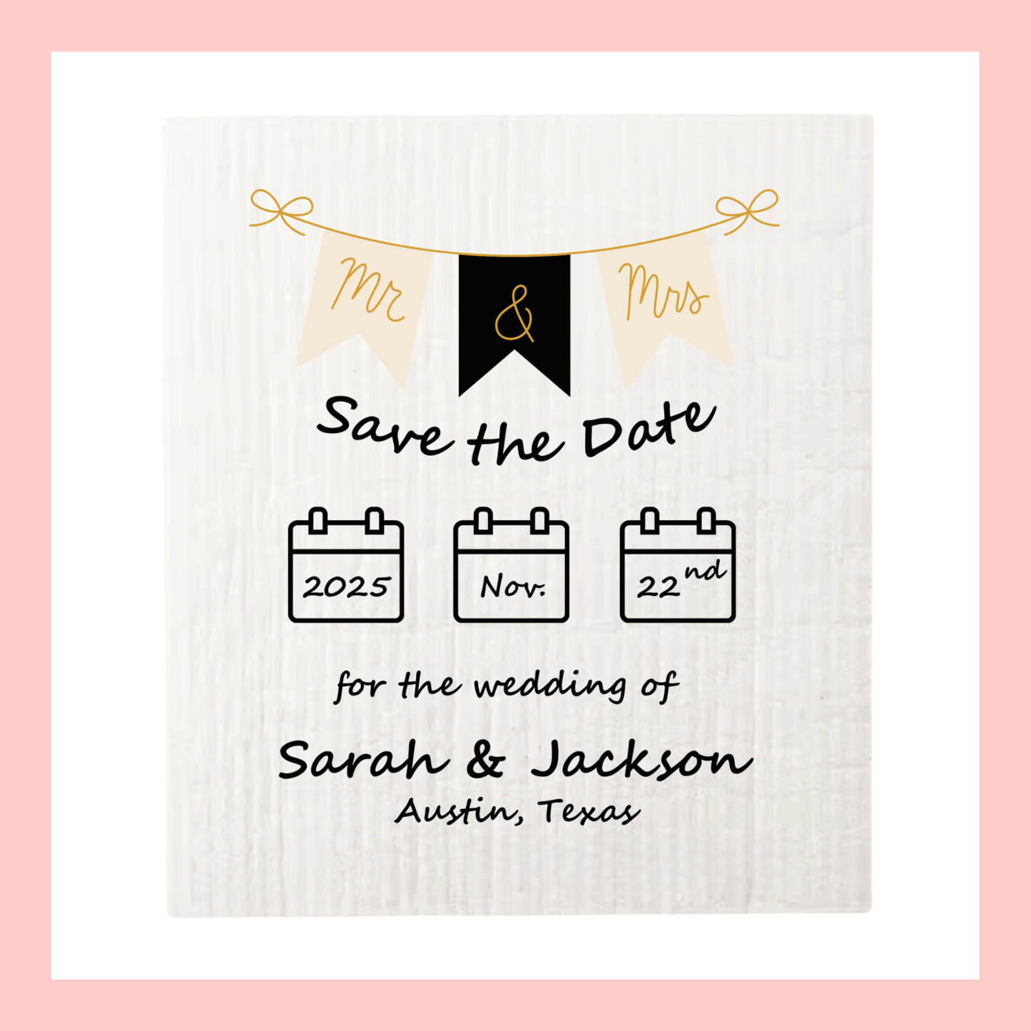 SAVE-THE-DATE ANNOUNCEMENT ~ Swedish Dishcloth [Banner style B - pink, black, gold or peach]