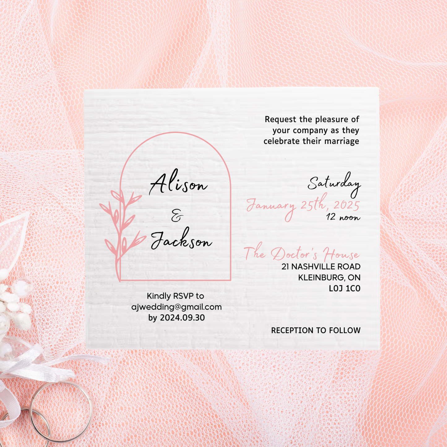 WEDDING INVITATION ~ Swedish Dishcloth [Style LANDSCAPE- pink, black, gold or peach]