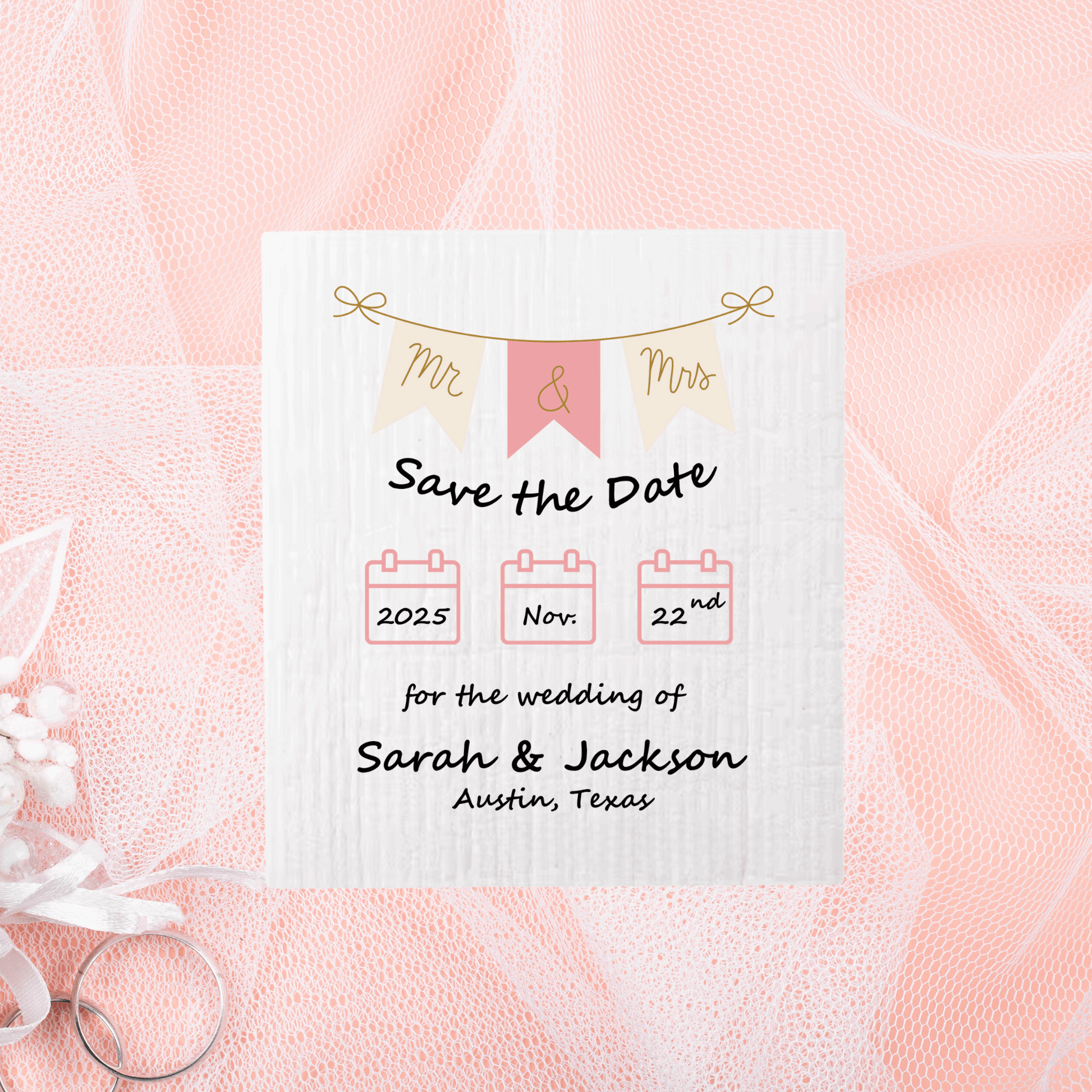 SAVE-THE-DATE ANNOUNCEMENT ~ Swedish Dishcloth [Banner style B - pink, black, gold or peach]