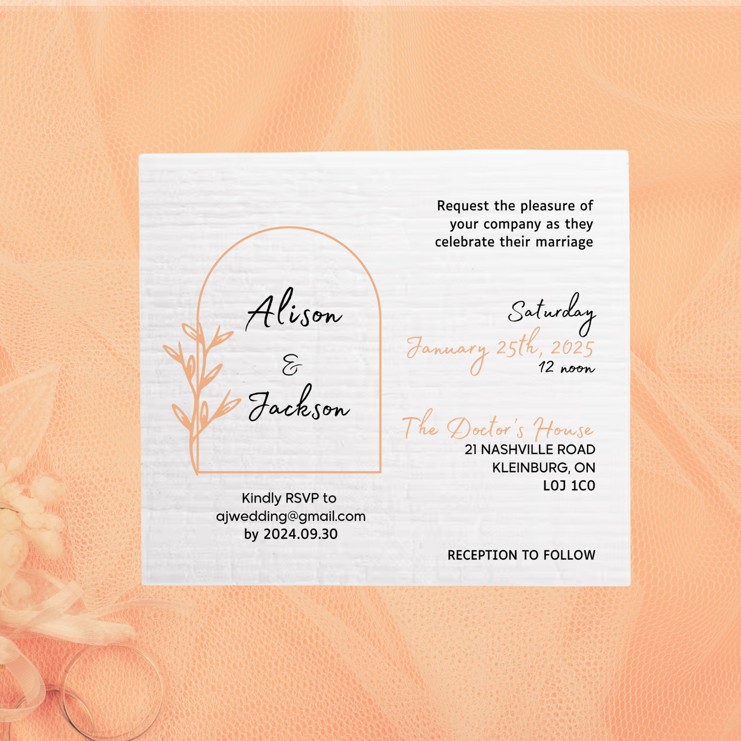 WEDDING INVITATION ~ Swedish Dishcloth [Style LANDSCAPE- pink, black, gold or peach]