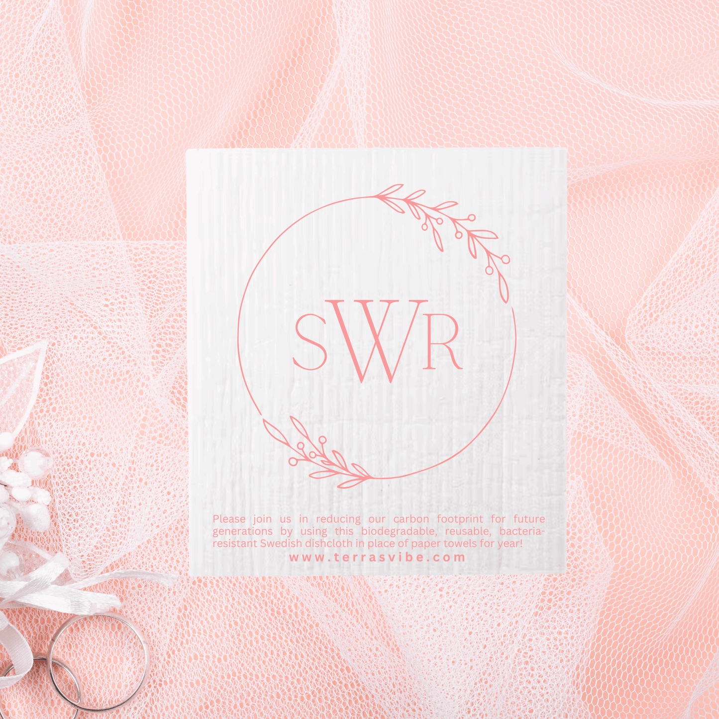 WEDDING FAVOUR ~ PERSONALIZED ~ TRIPPLE MONOGRAM ~ Swedish Dishcloth [pink, black or gold]
