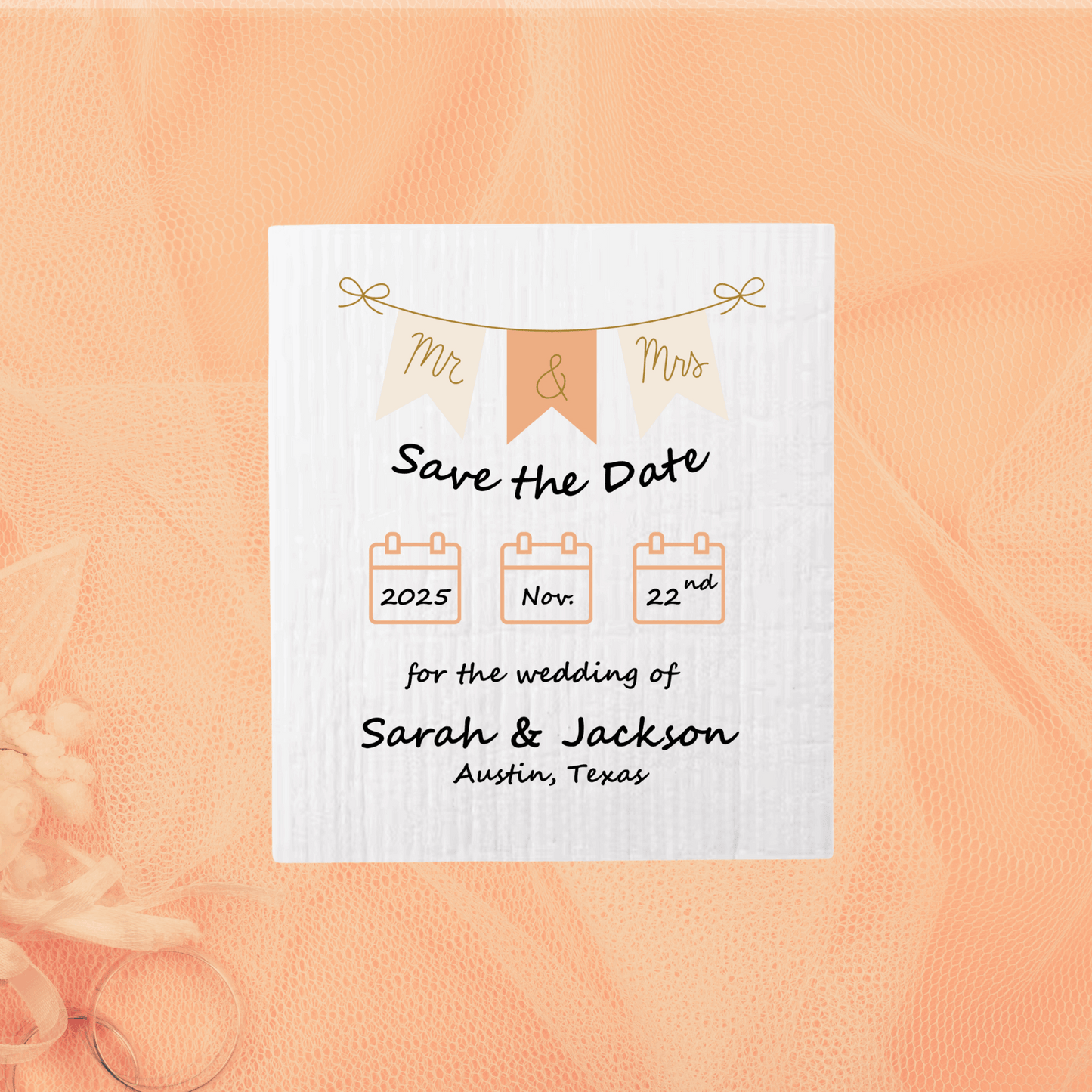 SAVE-THE-DATE ANNOUNCEMENT ~ Swedish Dishcloth [Banner style B - pink, black, gold or peach]