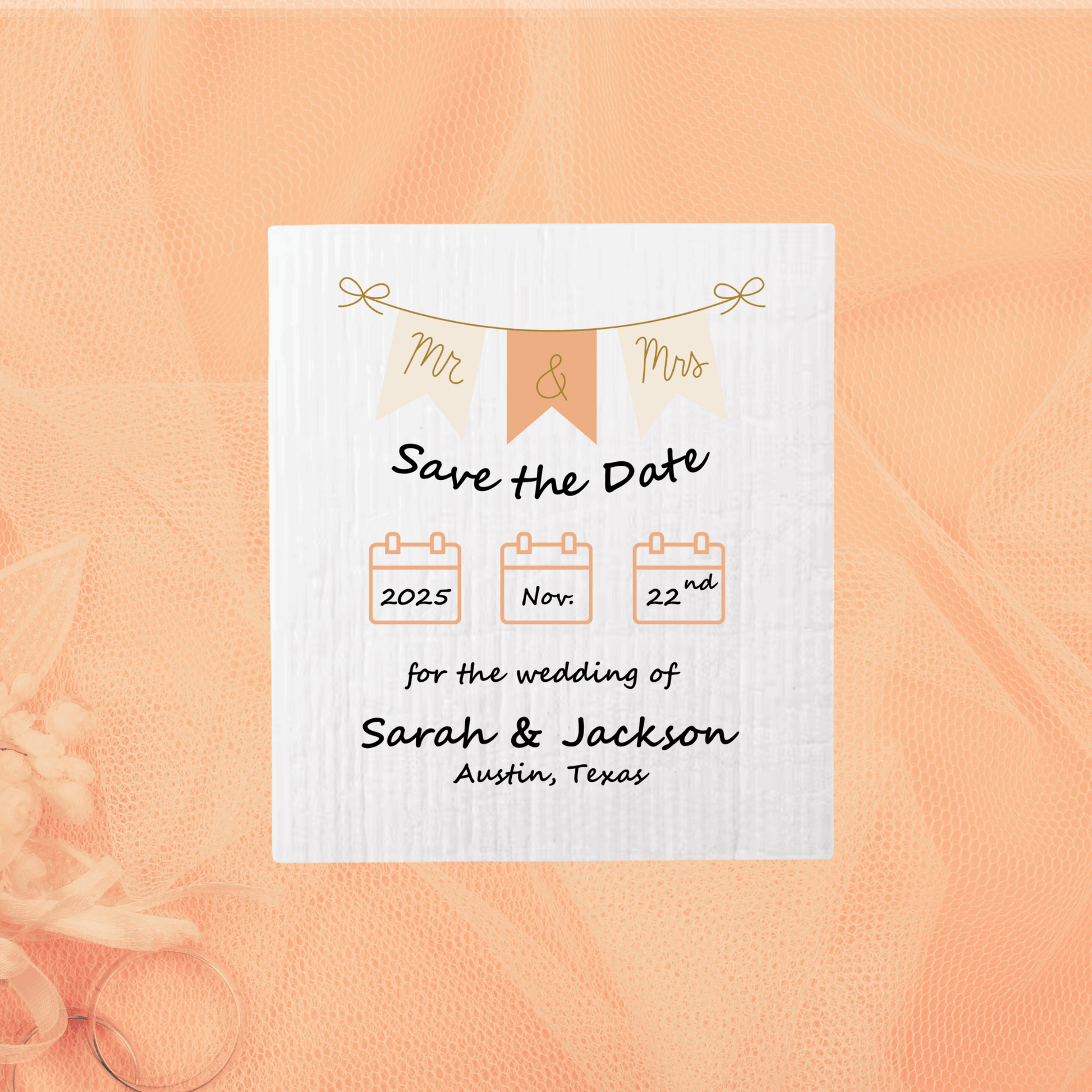SAVE-THE-DATE ANNOUNCEMENT ~ Swedish Dishcloth [Banner style B - pink, black, gold or peach]