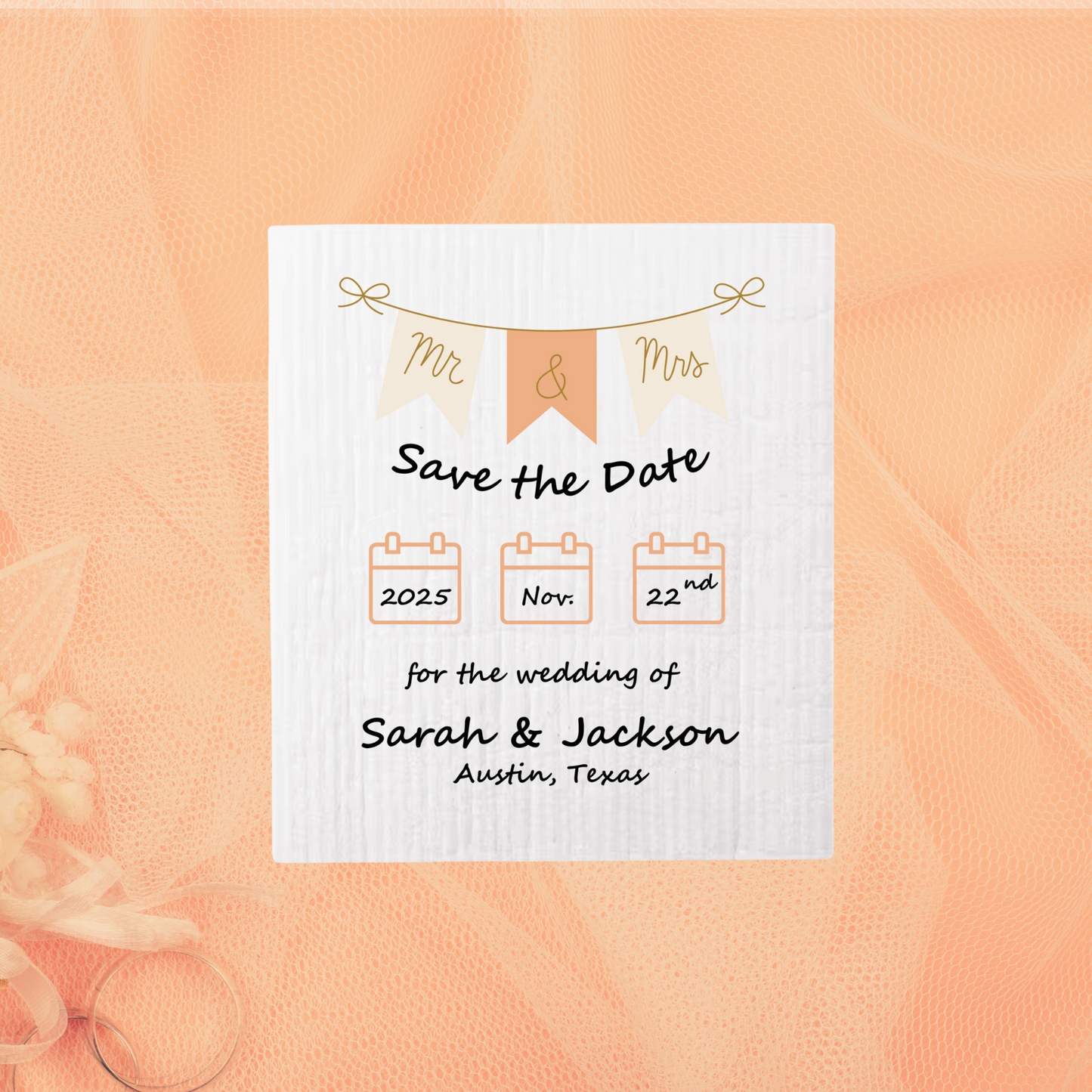 SAVE-THE-DATE ANNOUNCEMENT ~ Swedish Dishcloth [Banner style B - pink, black, gold or peach]