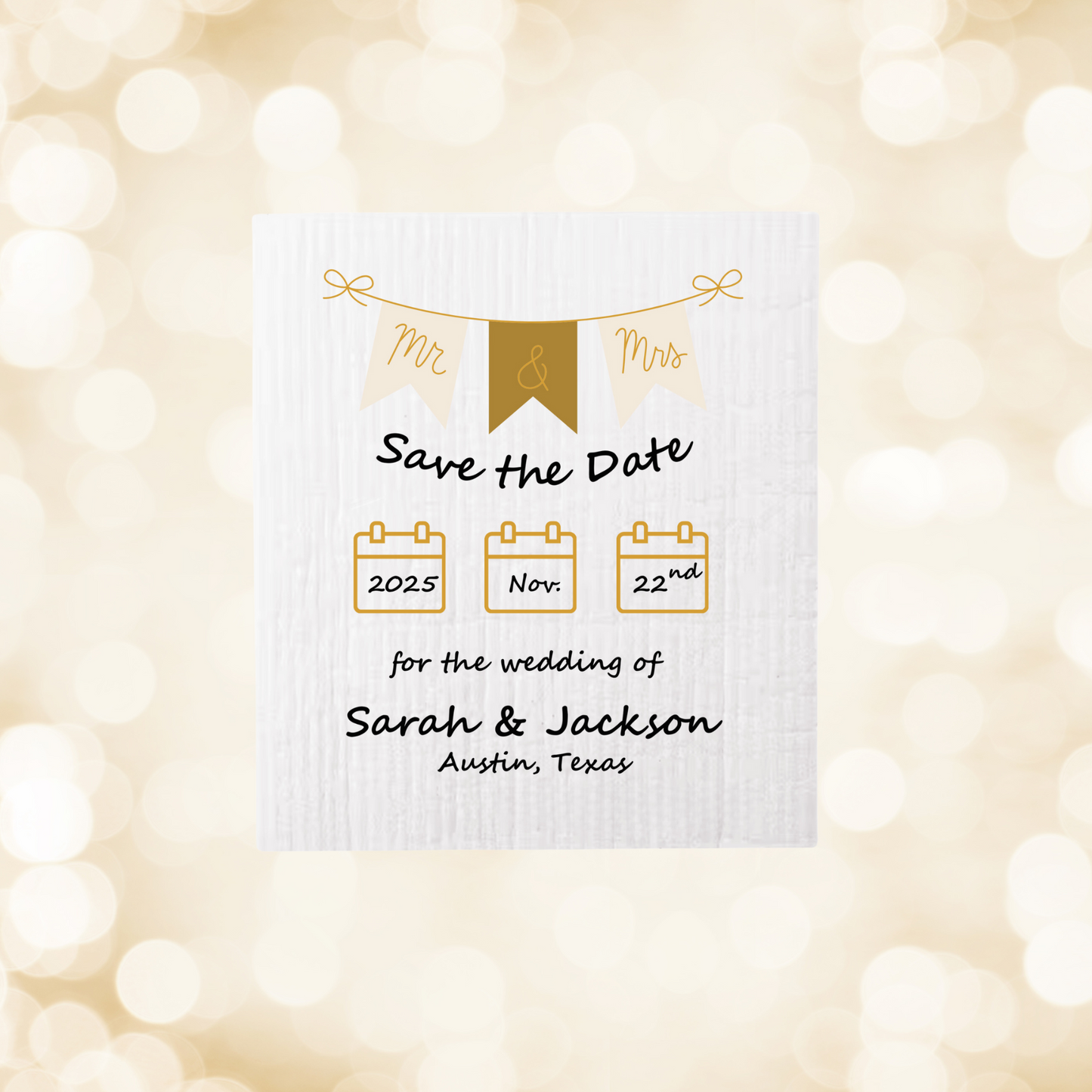 SAVE-THE-DATE ANNOUNCEMENT ~ Swedish Dishcloth [Banner style B - pink, black, gold or peach]