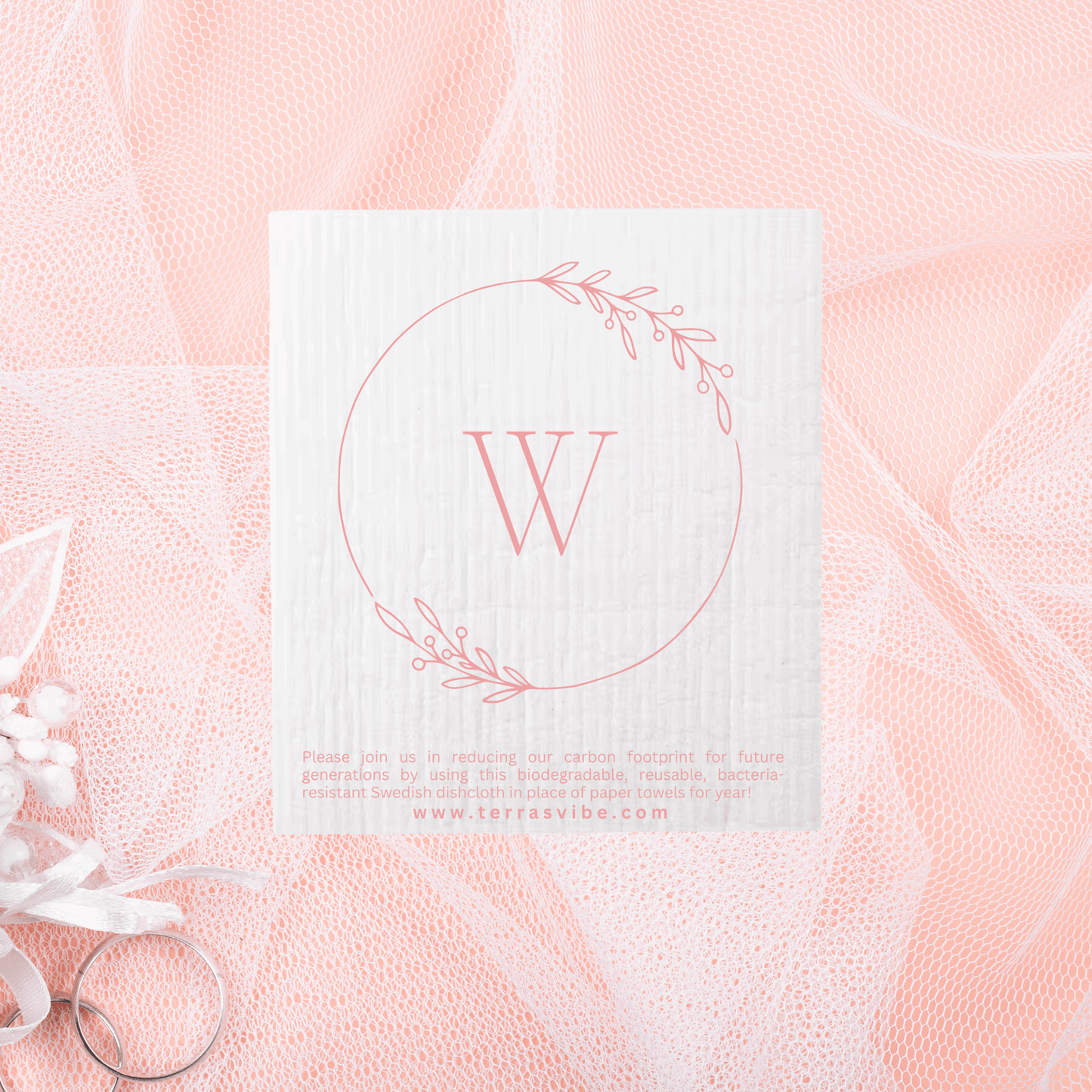 WEDDING FAVOUR ~ PERSONALIZED ~ SINGLE MONOGRAM ~ Swedish Dishcloth [pink, black or gold]