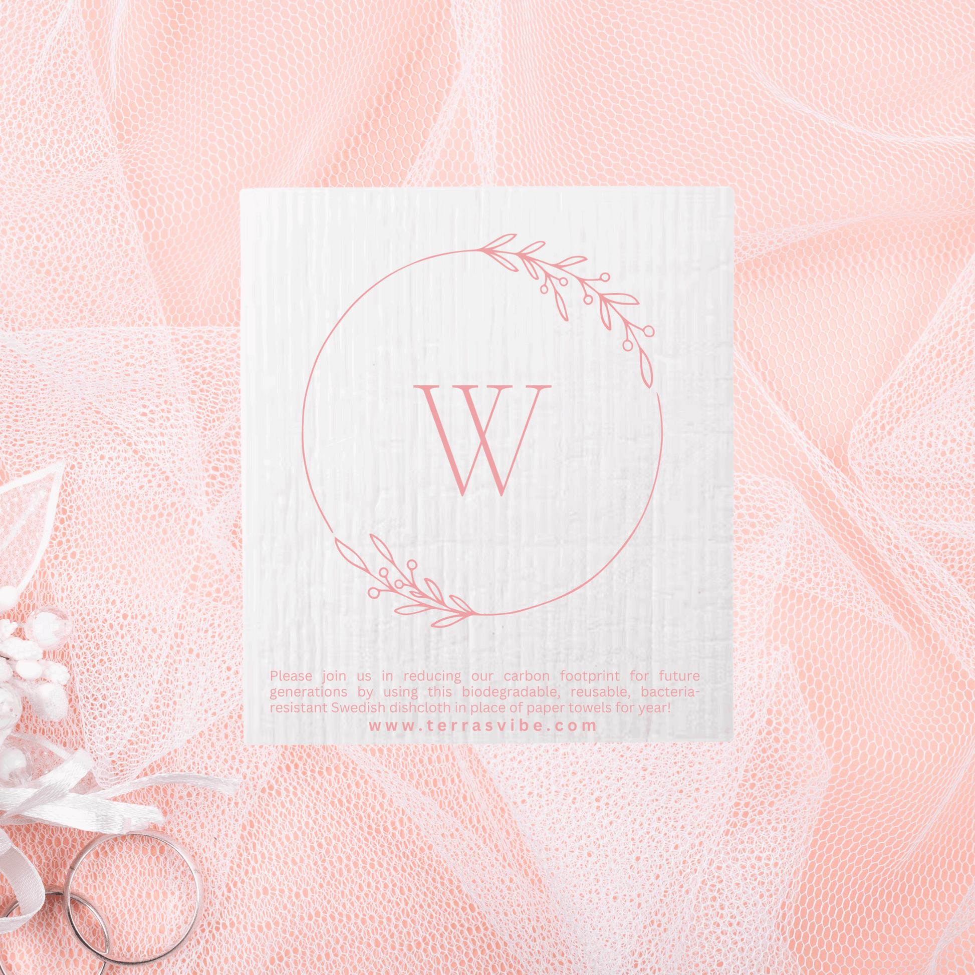 WEDDING FAVOUR ~ PERSONALIZED ~ SINGLE MONOGRAM ~ Swedish Dishcloth [pink, black or gold]