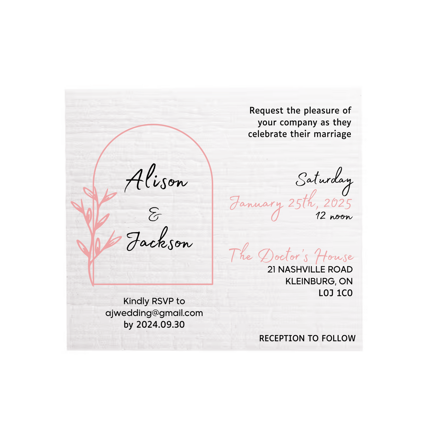 WEDDING INVITATION ~ Swedish Dishcloth [Style LANDSCAPE- pink, black, gold or peach]