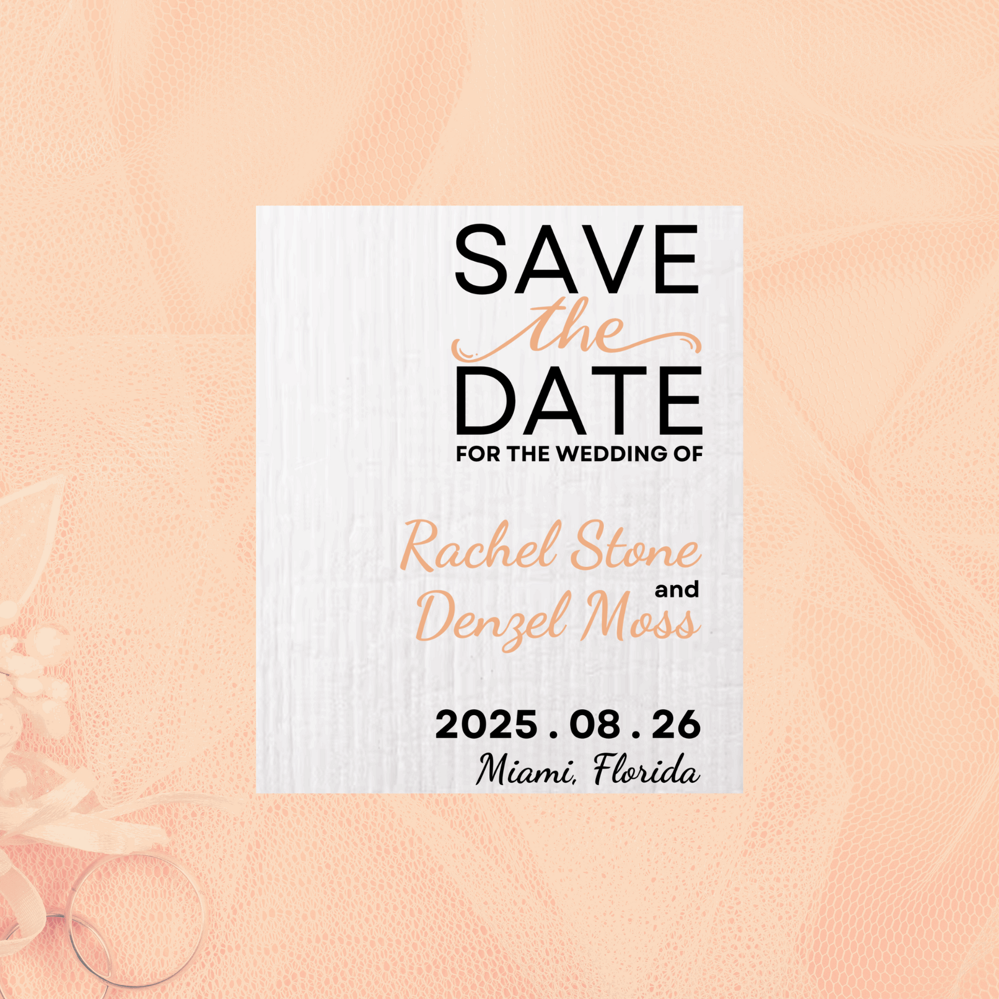 SAVE-THE-DATE ANNOUNCEMENT ~ Swedish Dishcloth [Right Justified style C -pink, black, gold or peach]