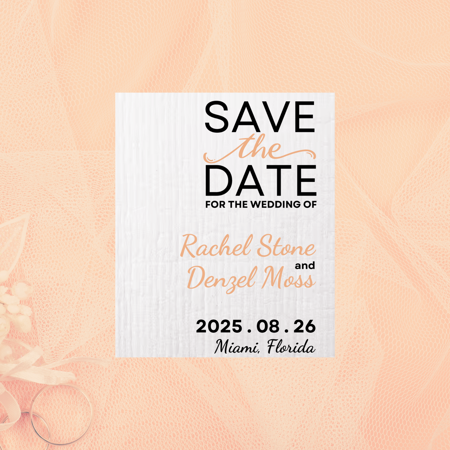 SAVE-THE-DATE ANNOUNCEMENT ~ Swedish Dishcloth [Right Justified style C -pink, black, gold or peach]