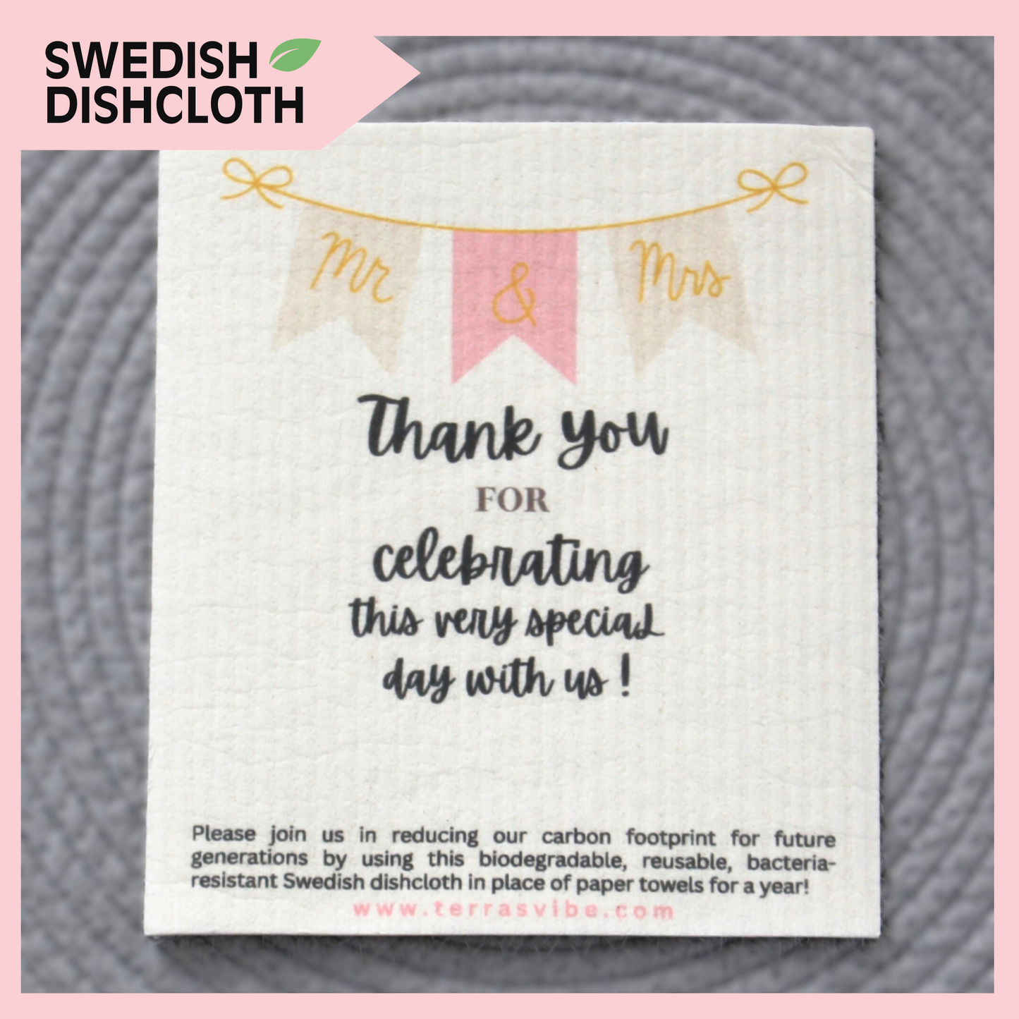 WEDDING FAVOR ~ Swedish Dishcloth [pink, black or gold]